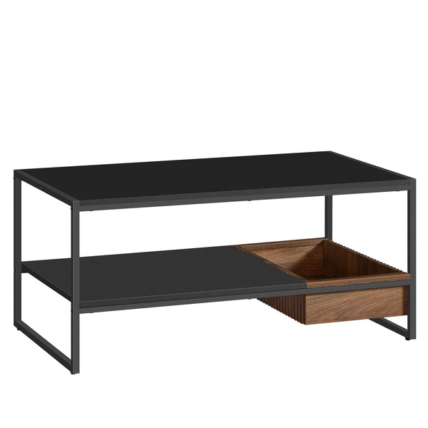 Modern dohányzóasztal polccal 100x55x45 cm fekete/barna színben-VASBÚTOR