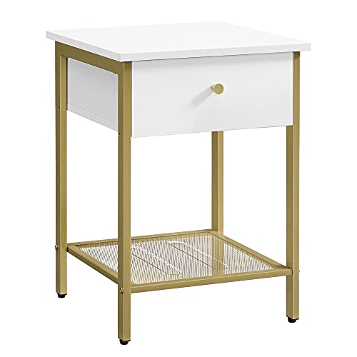 Modern éjjeliszekrény fiókkal és rácsos polccal 40×40×55 cm fehér-arany-VASBÚTOR
