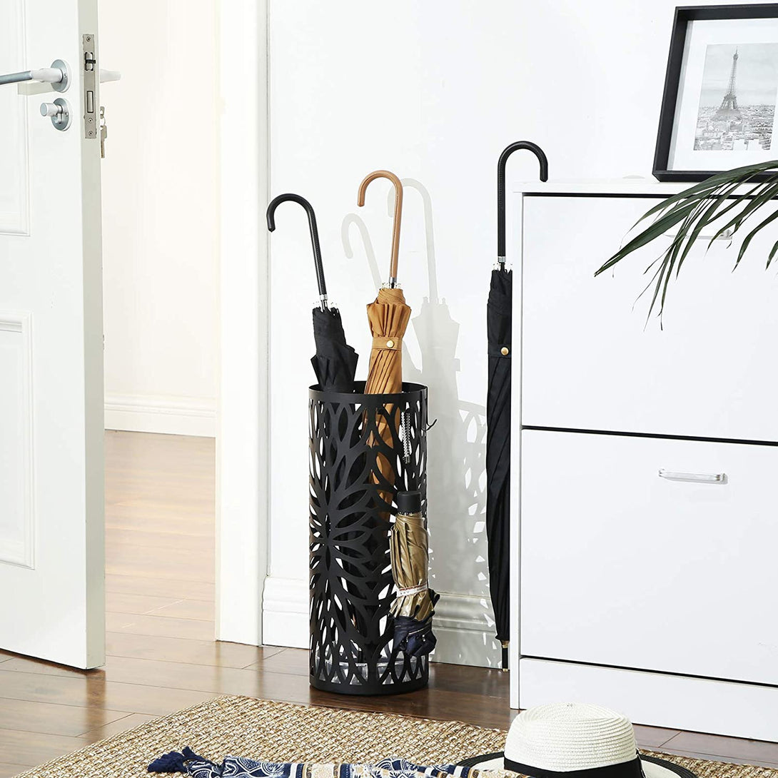 Modern fém esernyőtartó, kivehető csepptálcával, fekete-VASBÚTOR