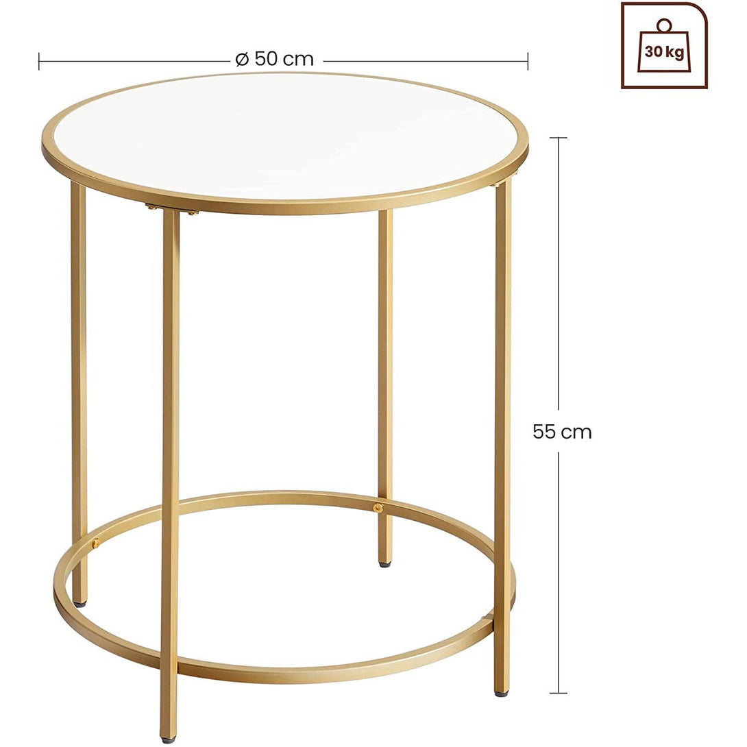 Modern oldalsó asztal dohányzóasztal éjjeliszekrény, fehér - arany, 50 x 55 cm (Ø x H)-VASBÚTOR