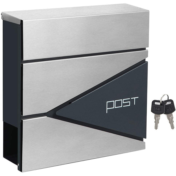 Modern postaláda újságtartóval 10,5x37x37 cm, antracit és ezüst (outlet)-VASBÚTOR