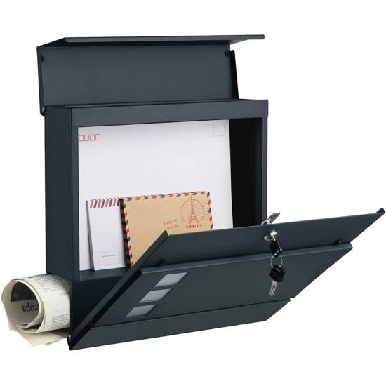 Modern postaláda újságtartóval 37x10,5x37 cm, antracitszürke-VASBÚTOR