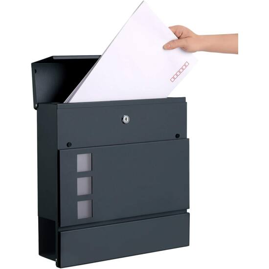 Modern postaláda újságtartóval 37x10,5x37 cm, antracitszürke-VASBÚTOR