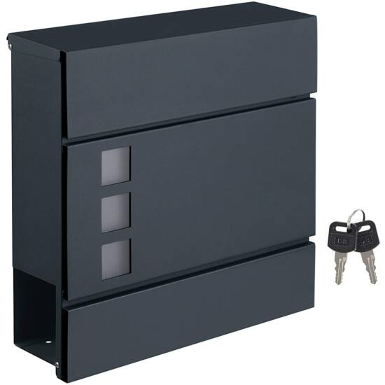 Modern postaláda újságtartóval 37x10,5x37 cm, antracitszürke-VASBÚTOR