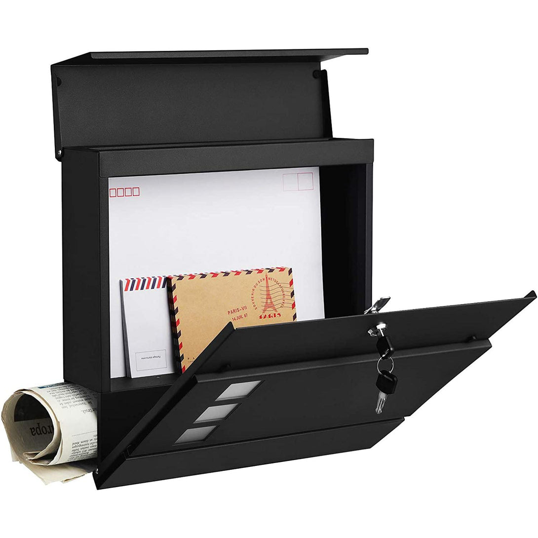 Modern postaláda újságtartóval, fekete-VASBÚTOR