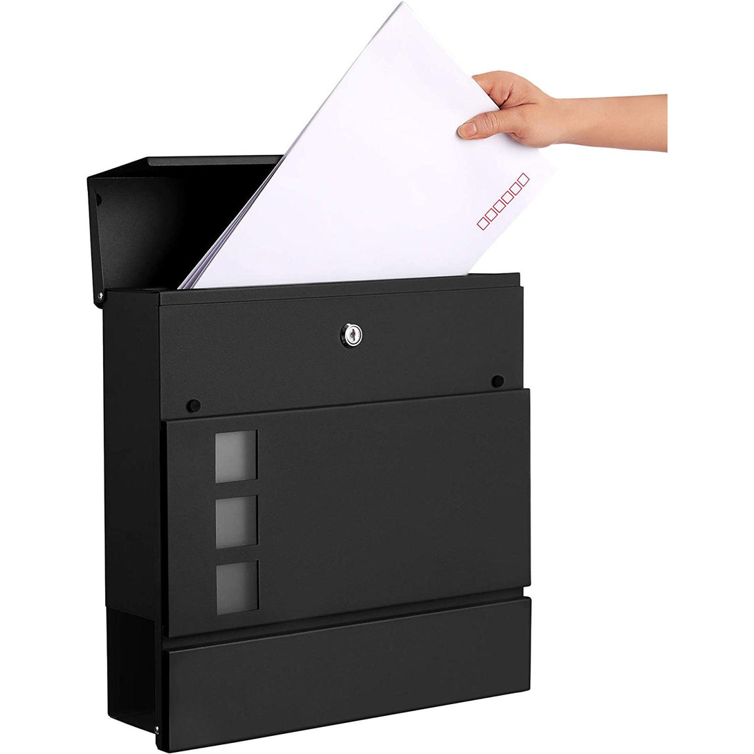 Modern postaláda újságtartóval, fekete-VASBÚTOR