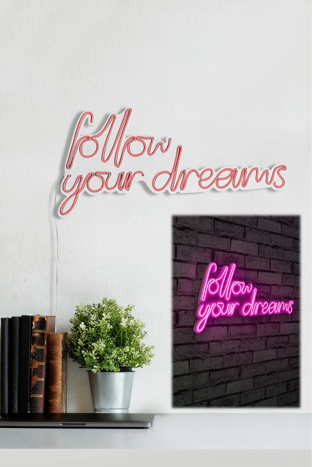 Műanyag LED-es fali dekoráció, Follow Your Dreams - Pink-VASBÚTOR