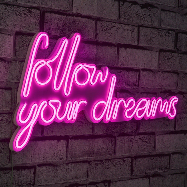 Műanyag LED-es fali dekoráció, Follow Your Dreams - Pink-VASBÚTOR