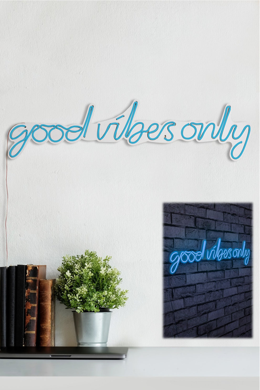 Műanyag LED-es fali dekoráció, Good Vibes Only - Blue-VASBÚTOR