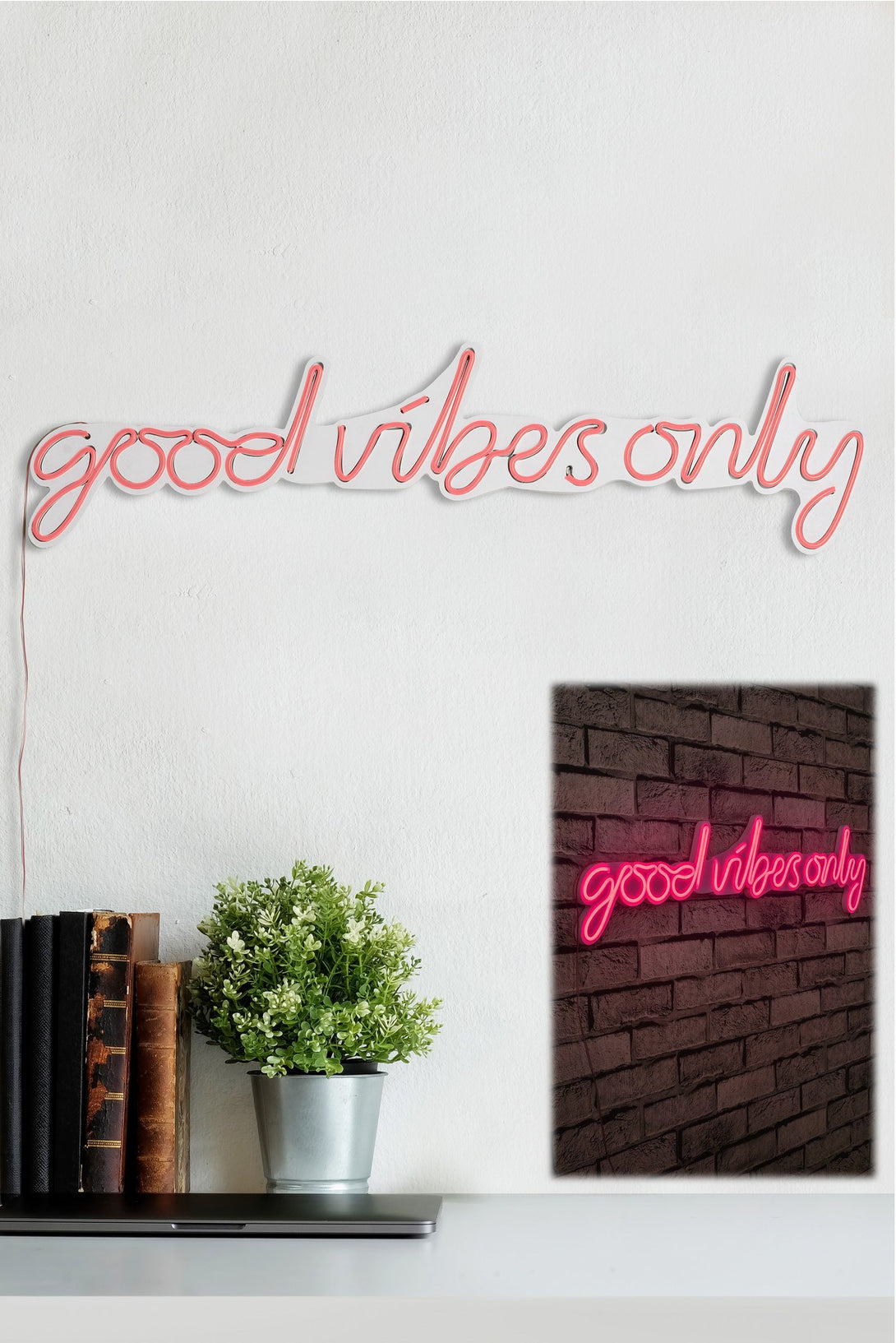 Műanyag LED-es fali dekoráció, Good Vibes Only - Pink-VASBÚTOR