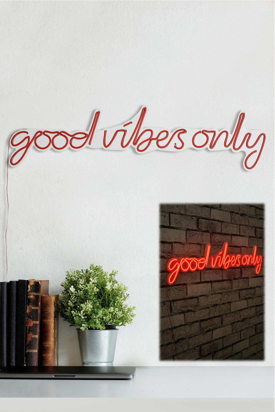 Műanyag LED-es fali dekoráció, Good Vibes Only - Red-VASBÚTOR