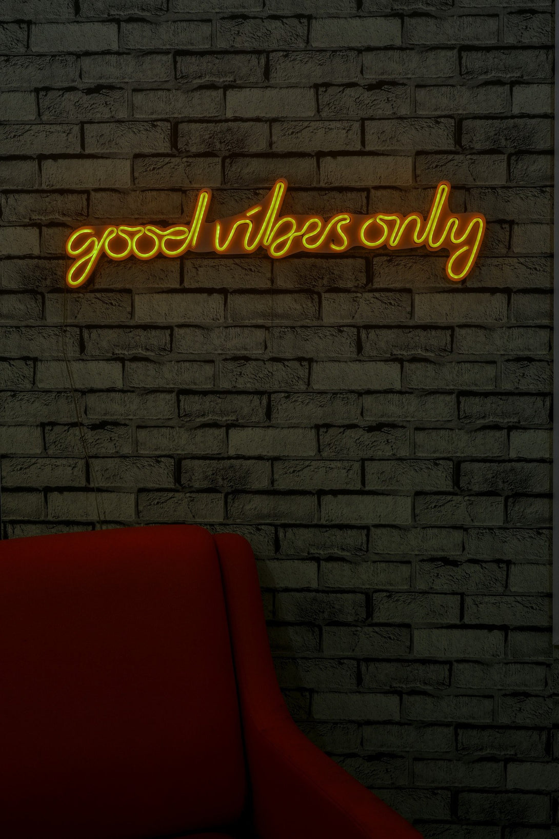 Műanyag LED-es fali dekoráció, Good Vibes Only - Sárga-VASBÚTOR