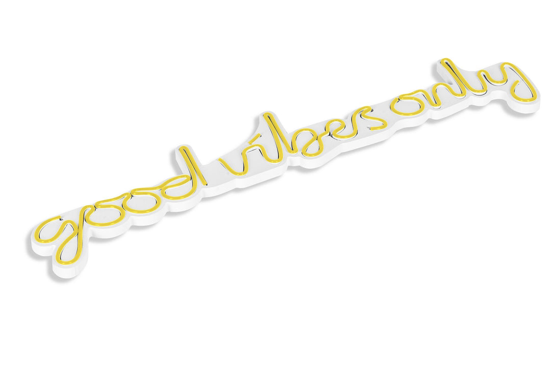 Műanyag LED-es fali dekoráció, Good Vibes Only - Sárga-VASBÚTOR