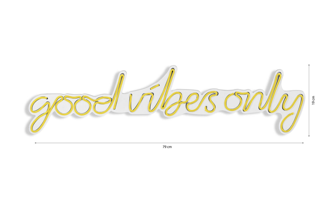 Műanyag LED-es fali dekoráció, Good Vibes Only - Sárga-VASBÚTOR