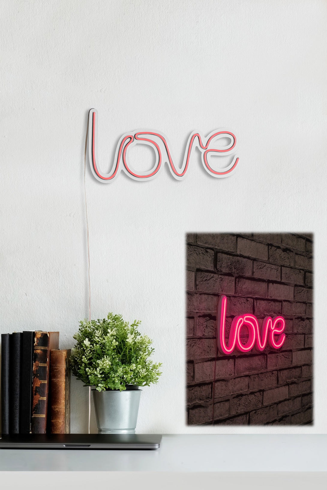 Műanyag LED-es fali dekoráció, Love - Pink-VASBÚTOR