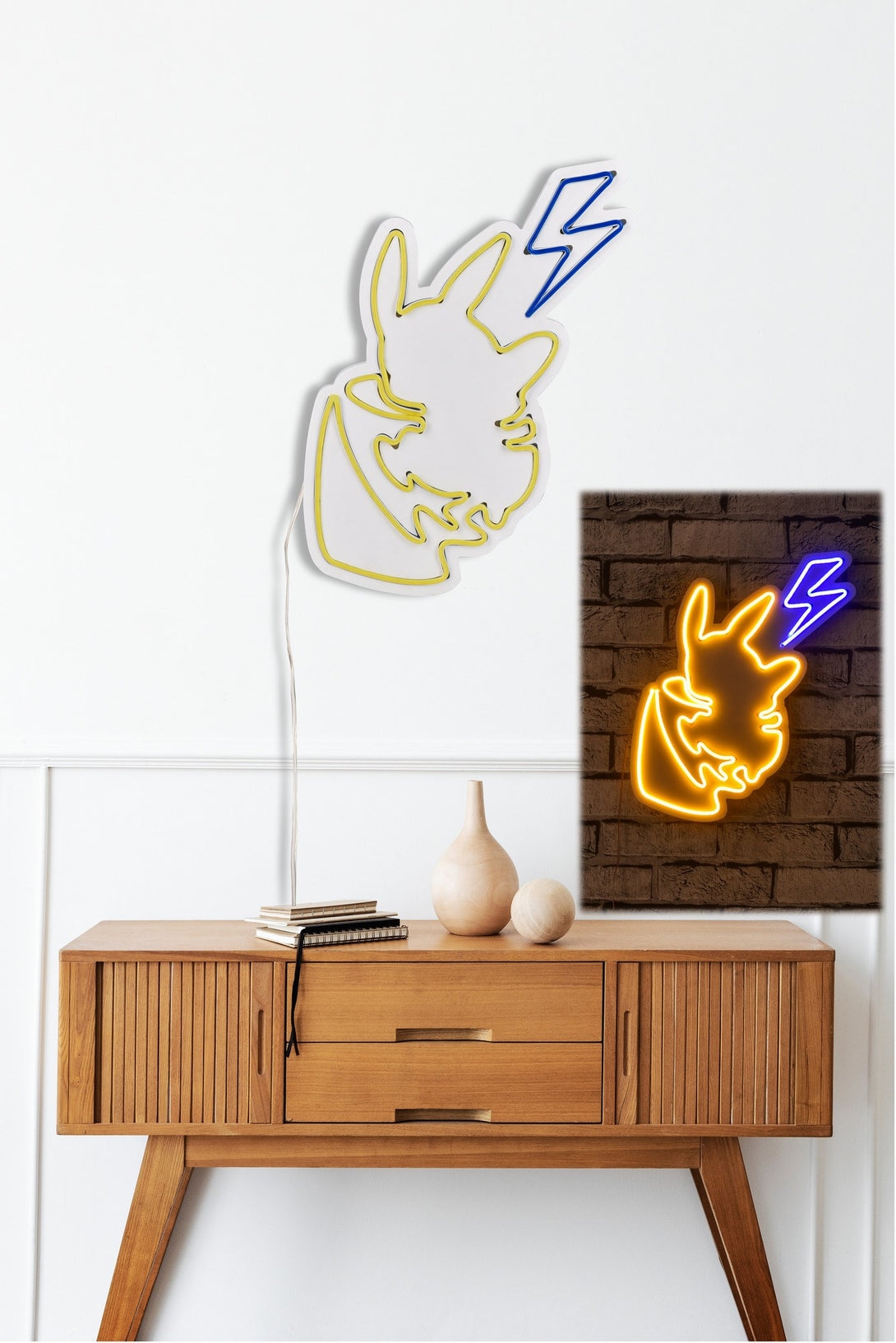 Műanyag LED-es fali dekoráció, Pikachu - Sárga Blue-VASBÚTOR