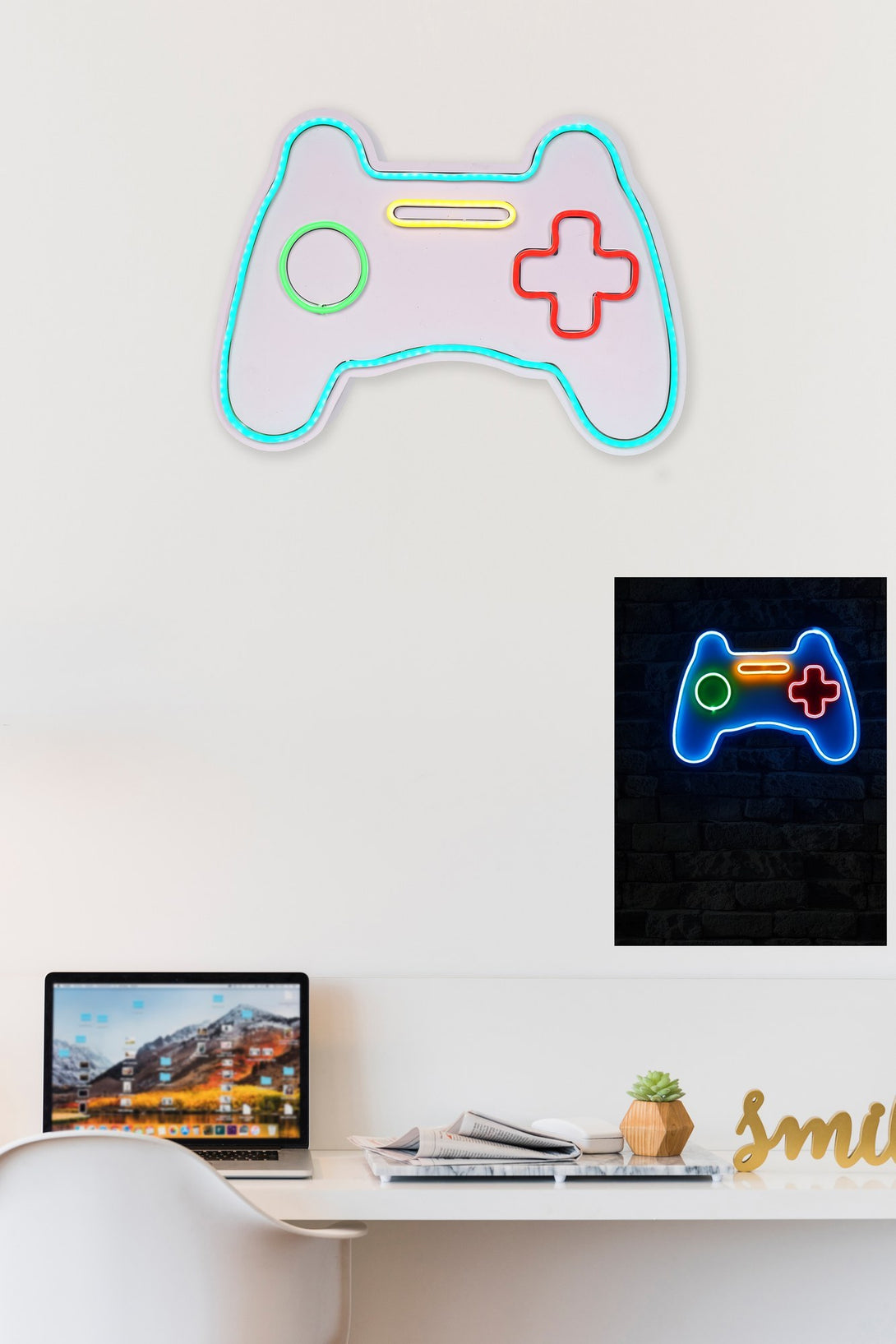 Műanyag LED-es fali dekoráció, Play Station Gaming Controller - Blue-VASBÚTOR