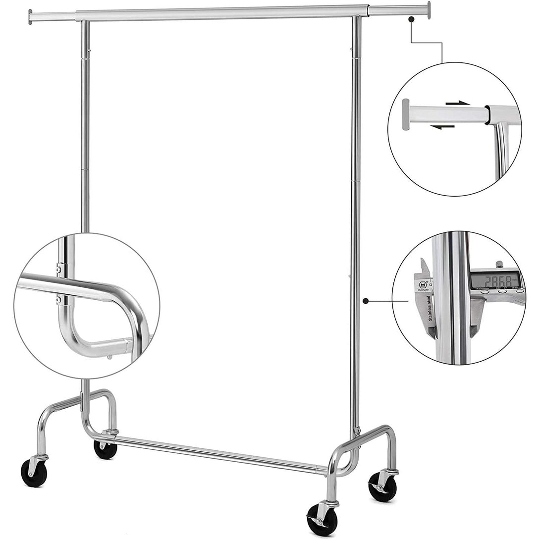 Nagy teherbírású fém ruhatartó kerekekkel, 130 kg-ig terhelhető, hossza 110-150 cm-VASBÚTOR