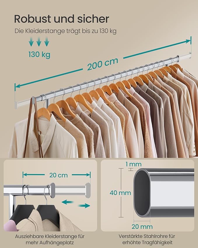 Nagy teherbírású ruhatartó állvány 150 kg maximális terheléssel, ezüst színben-VASBÚTOR