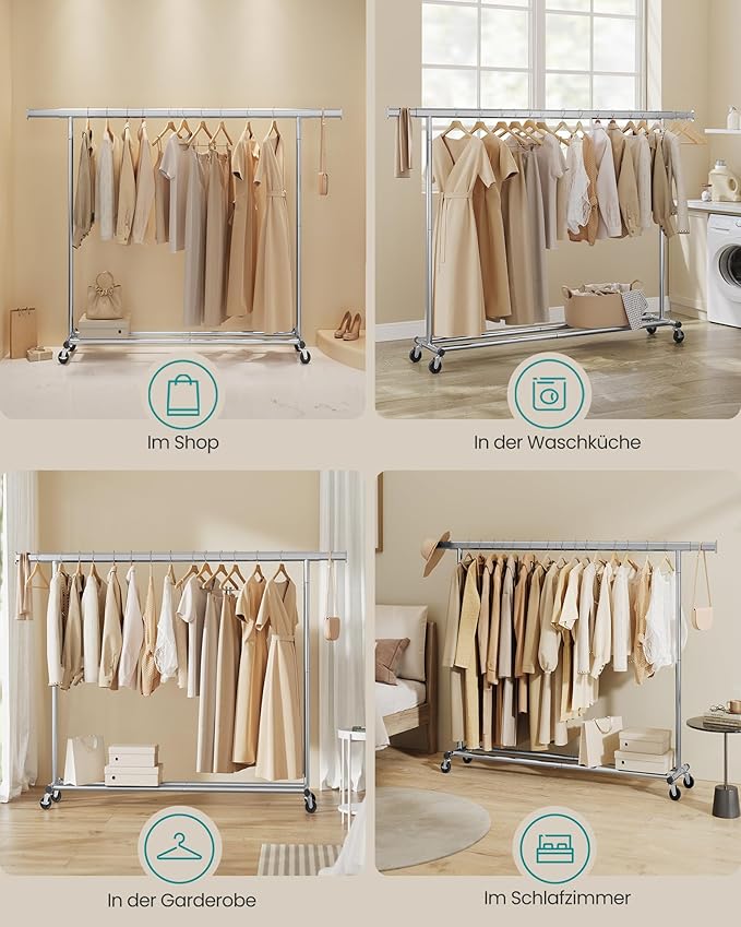 Nagy teherbírású ruhatartó állvány 150 kg maximális terheléssel, ezüst színben-VASBÚTOR