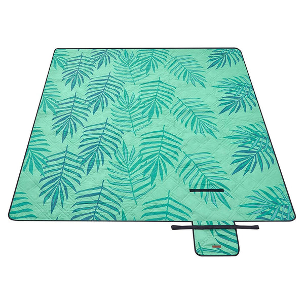 Nagy vízálló kemping takaró, strand szőnyeg 200 x 200 cm, zöld trópusi mintával-VASBÚTOR