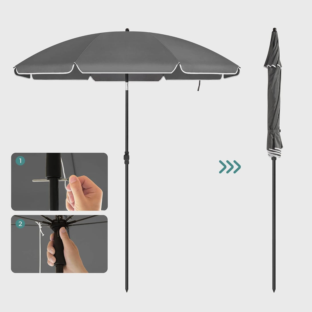 Napernyő, hordozható 1,6 m napernyő, szürke-VASBÚTOR