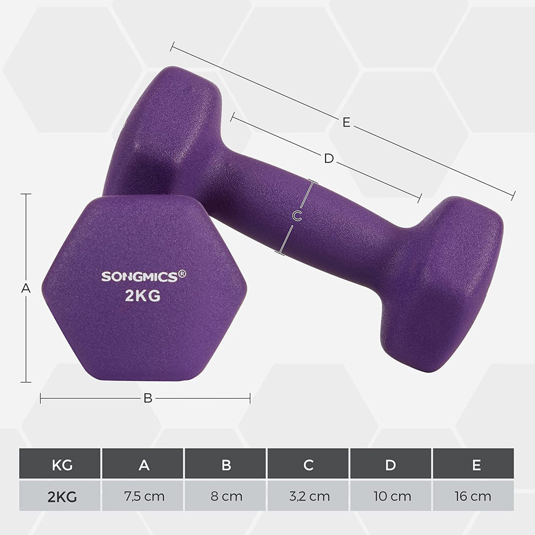 Neoprén súlyzók csúszásmentes fogantyúval 2 x 2 kg, lila-VASBÚTOR