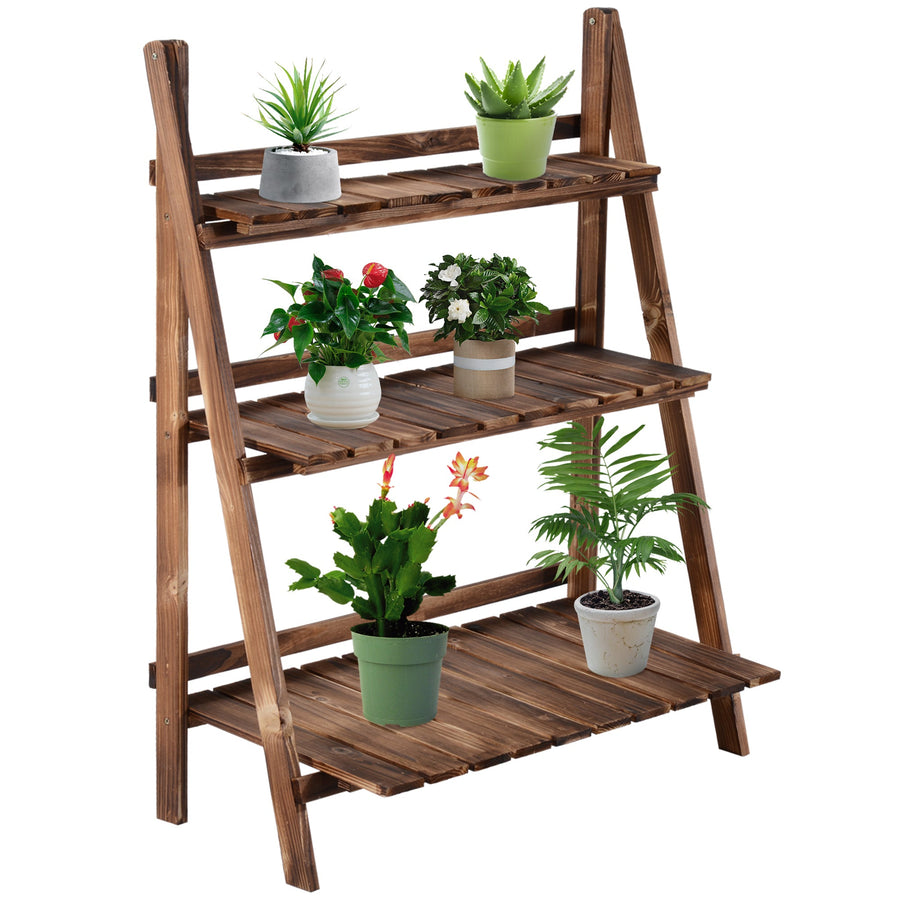 Növénylépcsők, Virágpolc 3 lépcsős 80 x 37 x 93 cm, fenyőfa Sötétbarna-VASBÚTOR