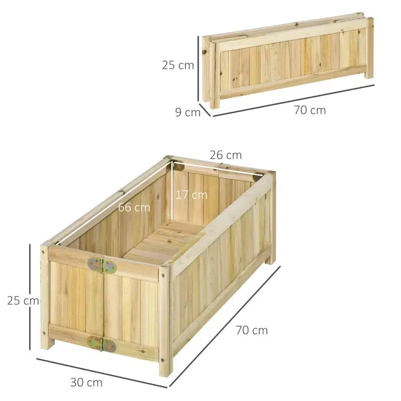 Összecsukható emelt ágyás, tömörfa, időjárásálló 70 cm x 30 cm x 25 cm-VASBÚTOR