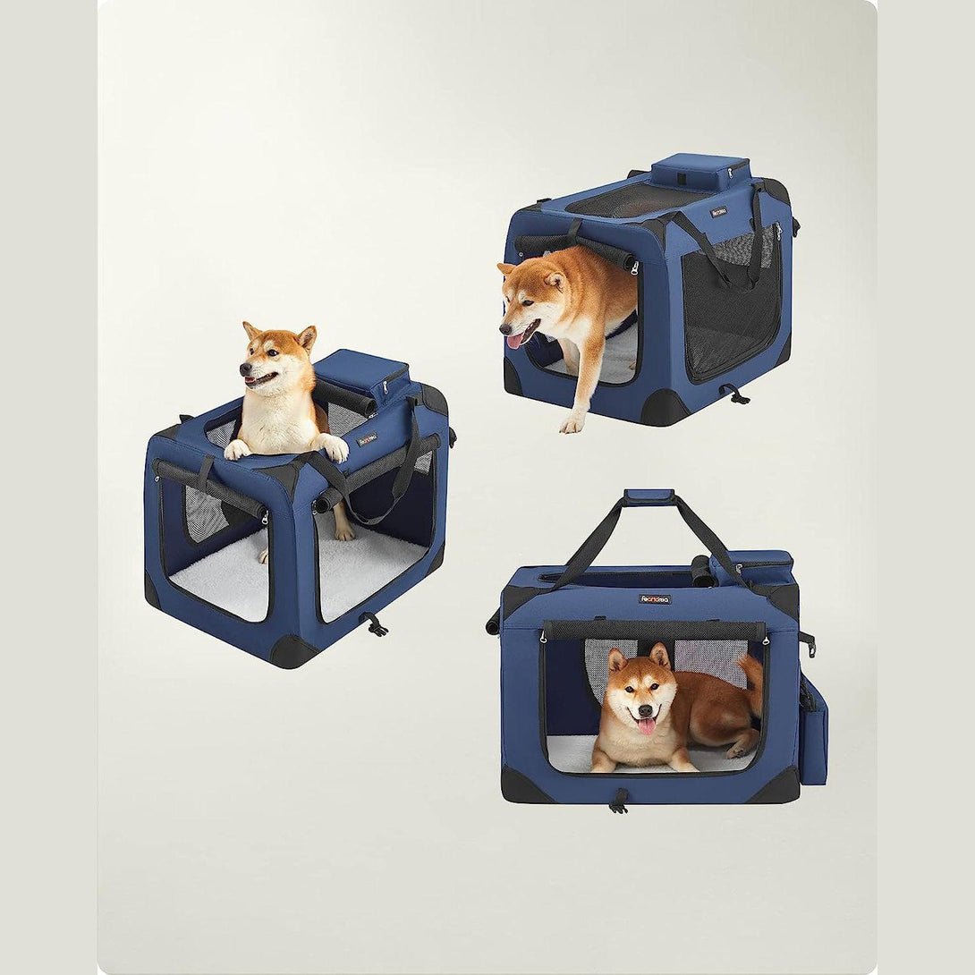 Összecsukható kutyahordozó 70 x 52 x 52 cm,L-es szállítótáska, sötétkék | FEANDREA-VASBÚTOR