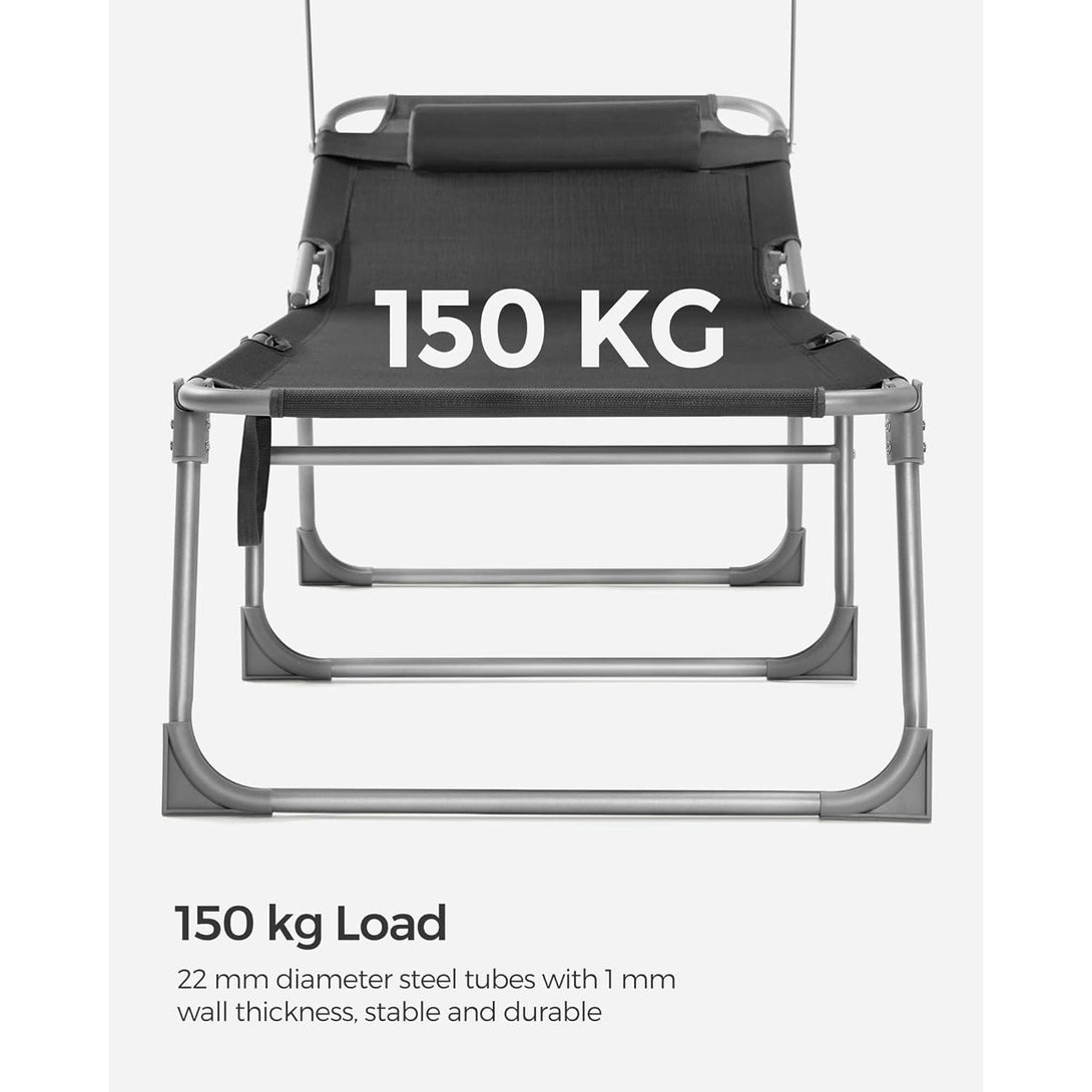 Összecsukható napozóágy napellenzővel 53 x 193 x 29,5 cm, 150 kg-ig terhelhető-VASBÚTOR