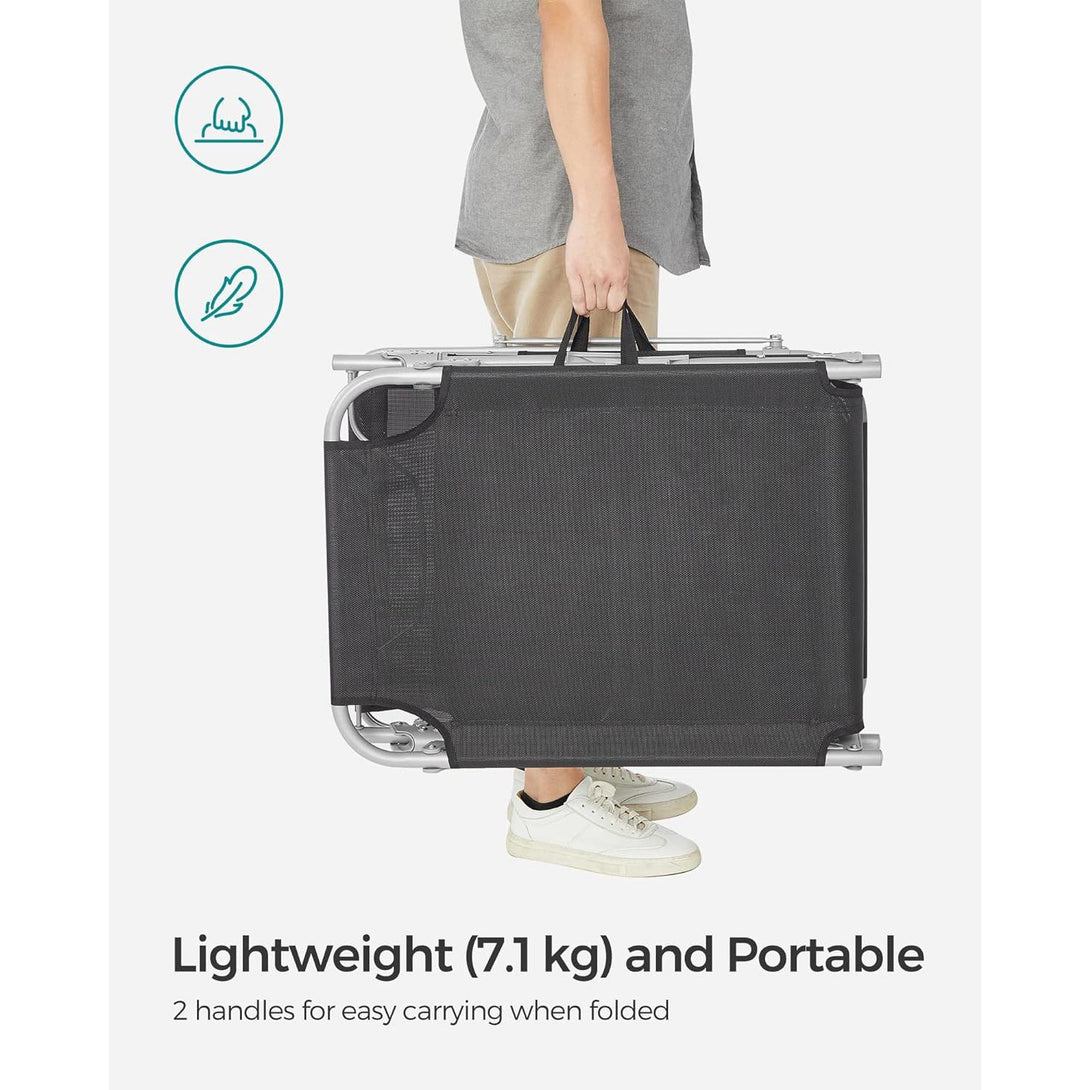 Összecsukható napozóágy napellenzővel 53 x 193 x 29,5 cm, 150 kg-ig terhelhető-VASBÚTOR