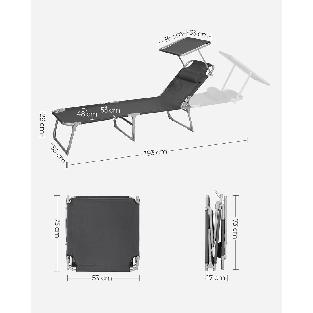 Összecsukható napozóágy napellenzővel 53 x 193 x 29,5 cm, 150 kg-ig terhelhető-VASBÚTOR