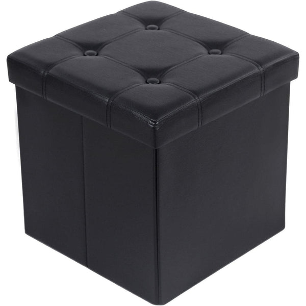 Összecsukható puff, tároló pad, fekete, 38x38x38 cm-VASBÚTOR
