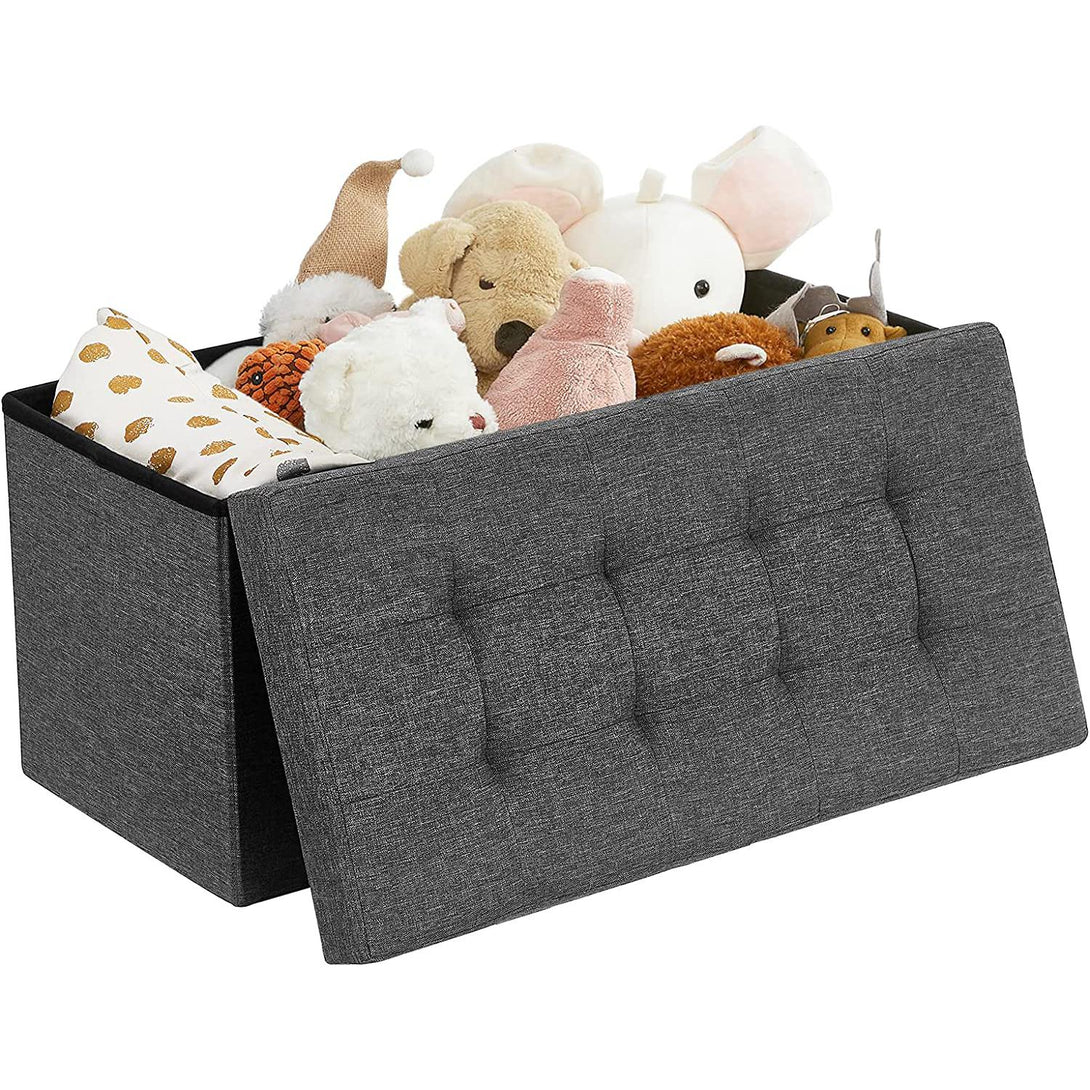 Összecsukható vászon tárolópuff 76x38x38cm, felnyitható ottomán, sötétszürke-VASBÚTOR