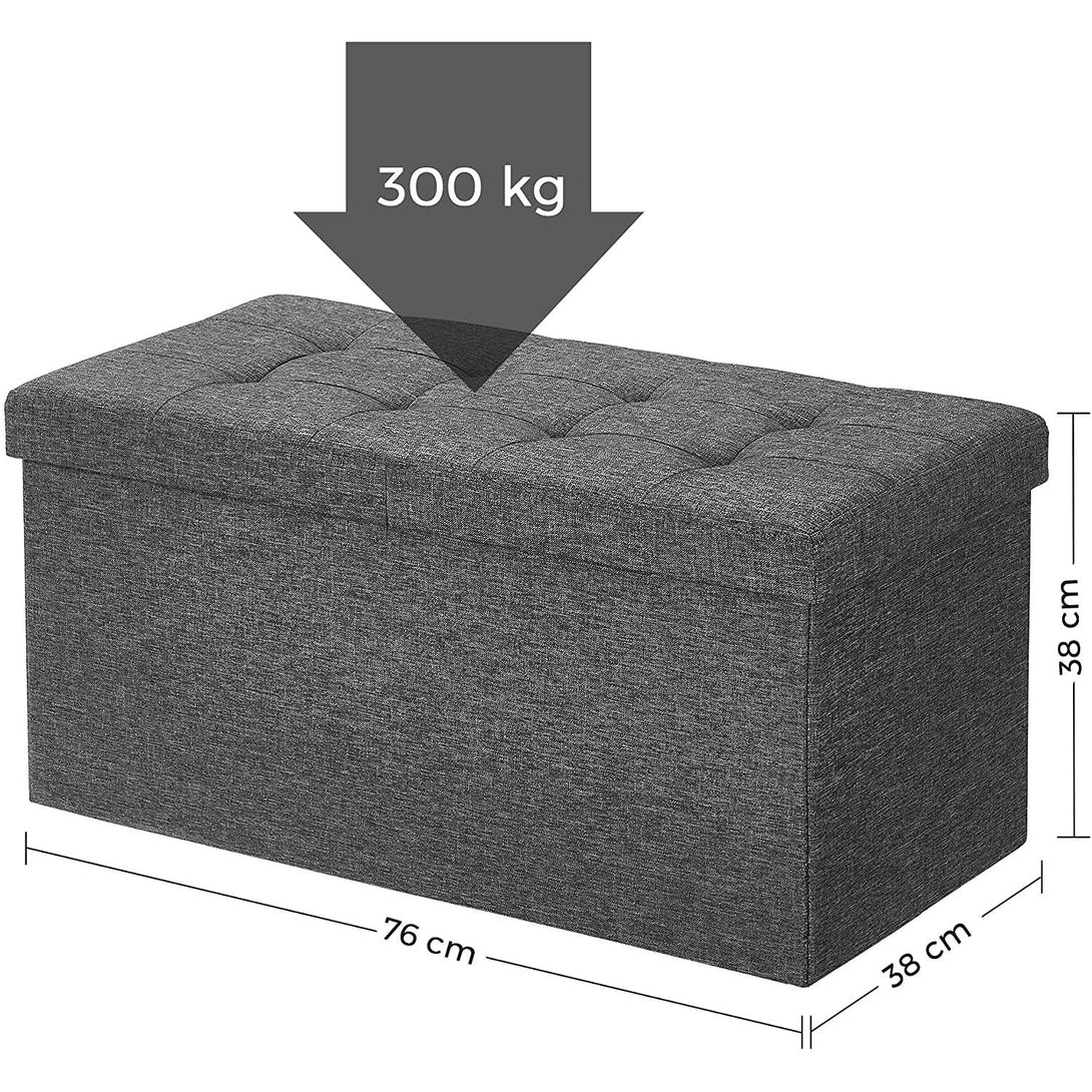Összecsukható vászon tárolópuff 76x38x38cm, felnyitható ottomán, sötétszürke-VASBÚTOR
