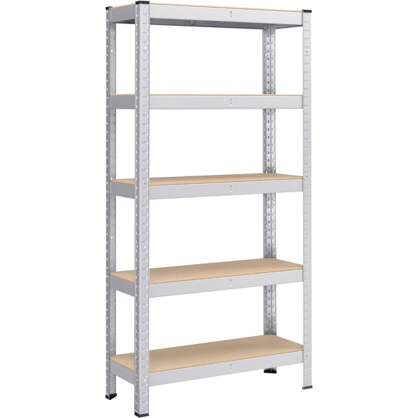 Ötszintes polcrendszer, acél polcrendszer tároláshoz, csavarmentes összeszerelés, teherbírás 650 kg, 30 x 75 x 150 cm, ezüst-VASBÚTOR