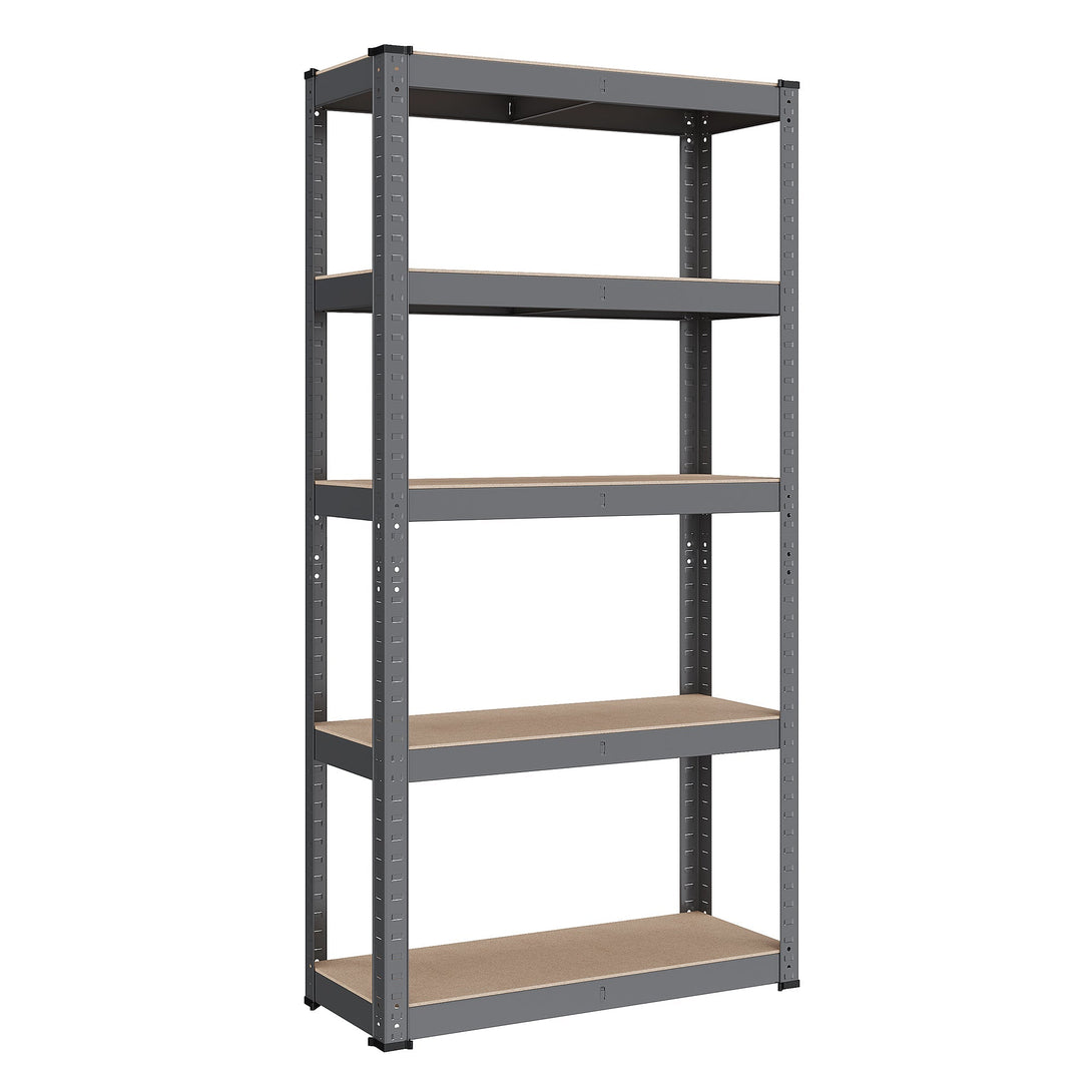 Ötszintes polcrendszer, acél polcrendszer tárolásra, csavarmentes összeszerelés, teherbírás 650 kg, 30 x 75 x 150 cm, szürke-VASBÚTOR