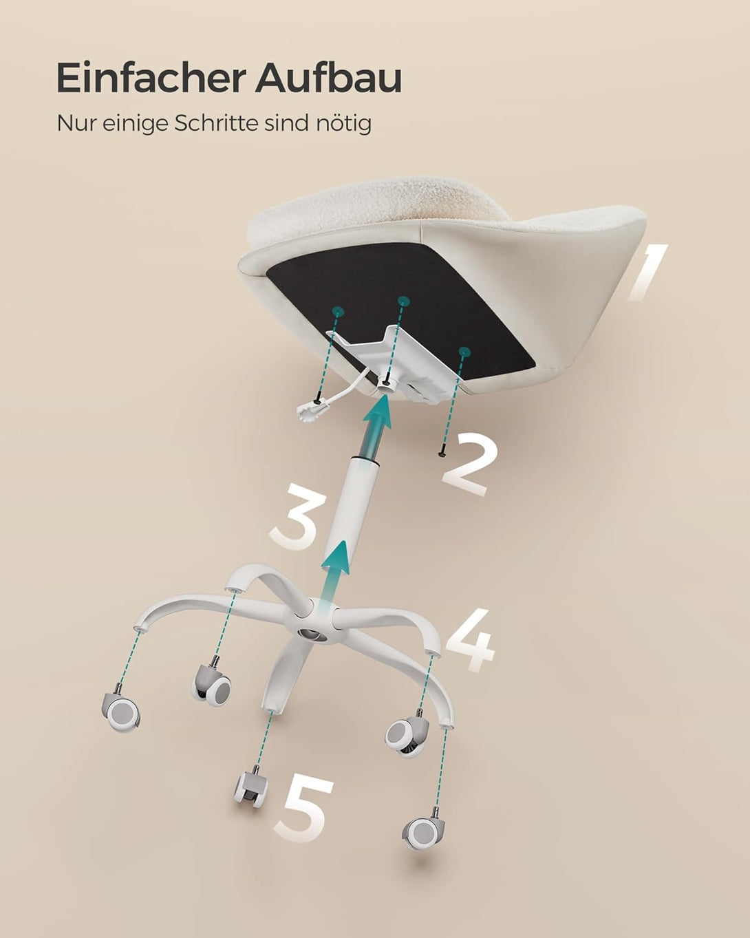 Otthoni irodai szék, sminkszék sherpa anyagból, cappuccino bézs–felhőfehér színben-VASBÚTOR