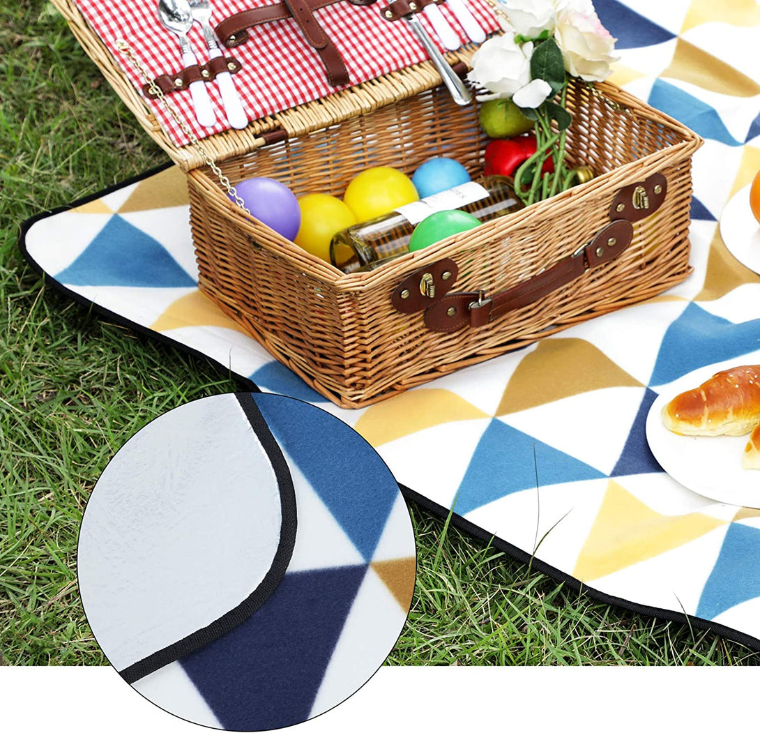 Pikniktakaró, 200 x 200 cm, sárga és kék háromszög mintás-VASBÚTOR