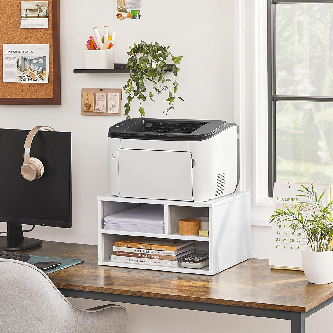 Polcos nyomtatóállvány, többfunkciós állvány, 40,5 x 22 x 30 cm, fehér-VASBÚTOR
