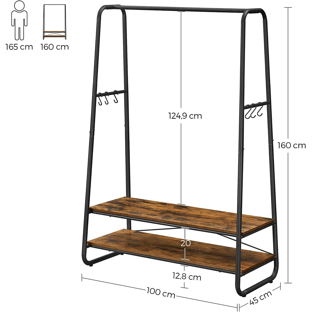 Polcos ruhatartó, kabáttartó 100 x 160 x 45 cm, rusztikus barna-VASBÚTOR