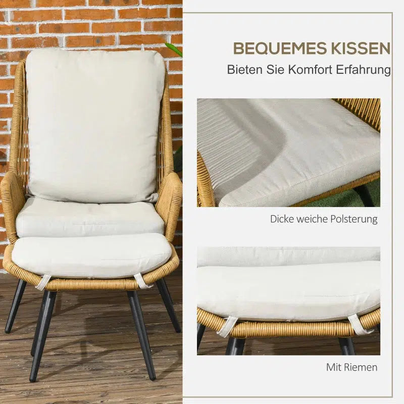 Polyrattan kerti szék és labtartó, állítható háttámla, világosbarna/szürke/fekete-VASBÚTOR