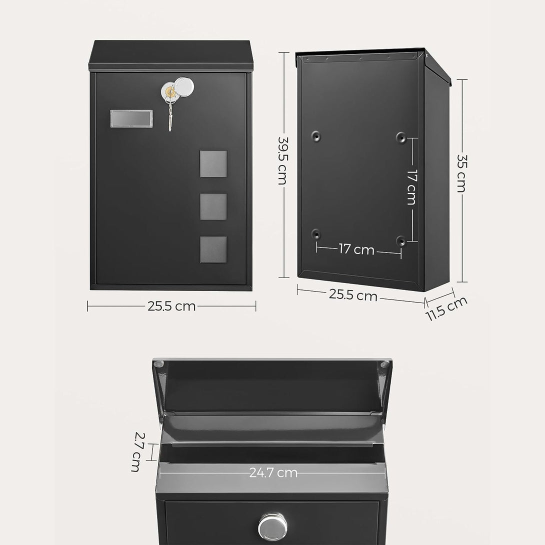 Postaláda, Modern postaláda, 25,5 x 39,5 x 11,5 cm, fekete-VASBÚTOR