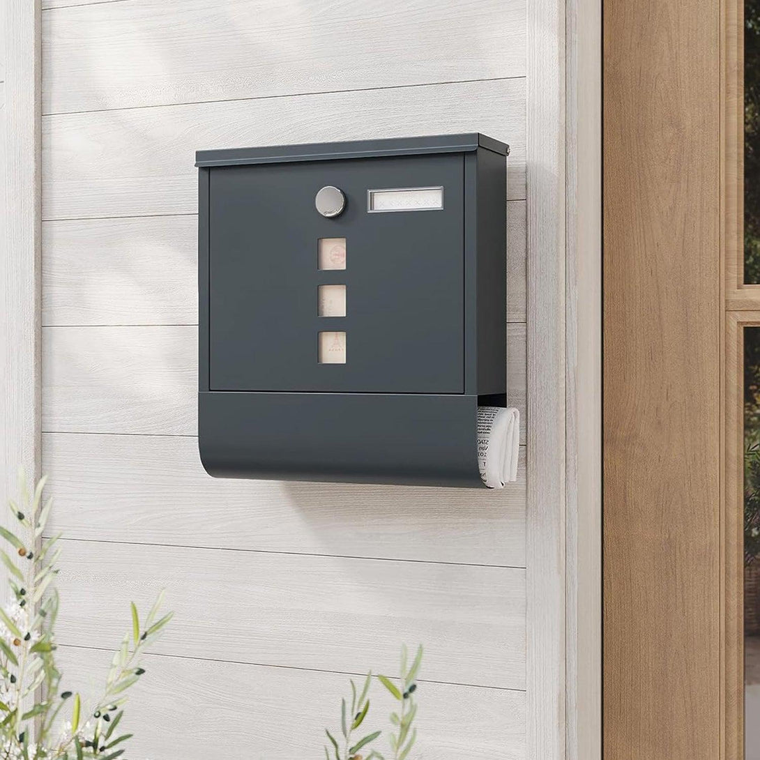 Postaláda újságtartóval, névtáblával 30,5x9,5x33 cm, antracitszürke-VASBÚTOR