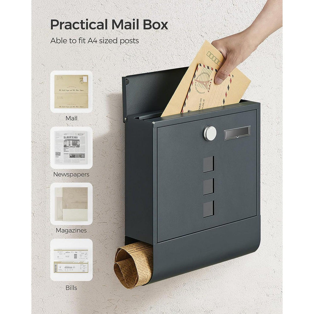 Postaláda újságtartóval, névtáblával 30,5x9,5x33 cm, antracitszürke-VASBÚTOR