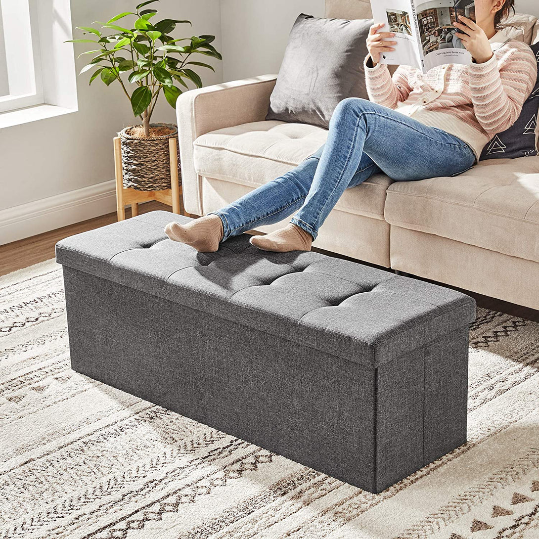 Puff 110x38x38 cm, Tároló ottomán pad, 120 L, sötétszürke-OUTLET-VASBÚTOR