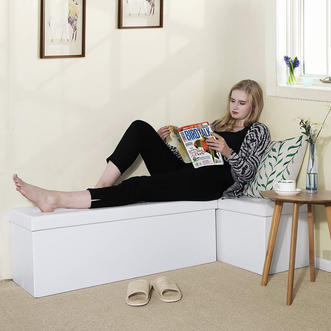 SONGMICS Storage bench with 120L storage, foldable, synthetic leather ...