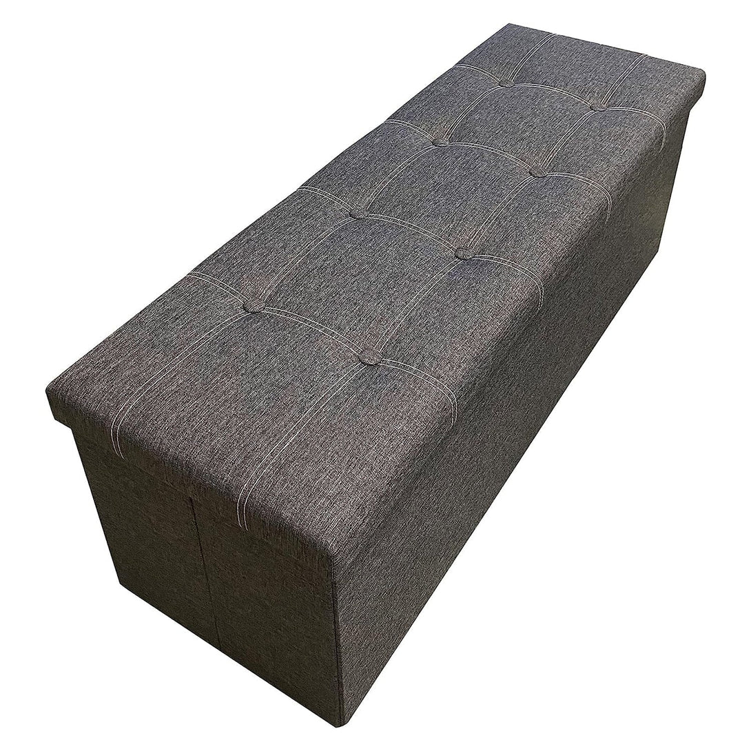 Puff, Tároló pad összecsukható ülés ottomán 110x38x38 cm, sötétszürke-VASBÚTOR