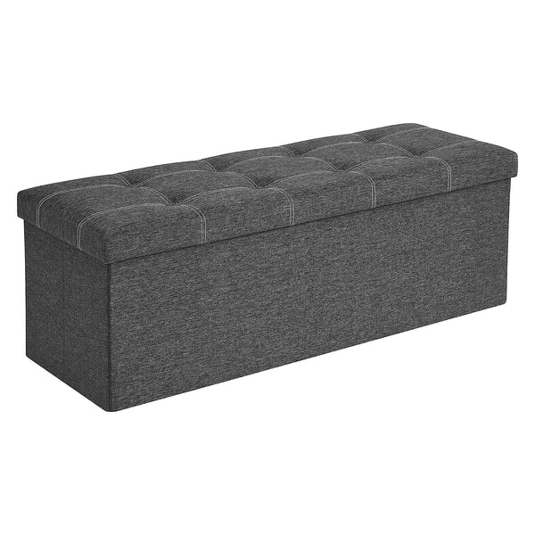 Puff, Tároló pad összecsukható ülés ottomán 110x38x38 cm, sötétszürke-VASBÚTOR